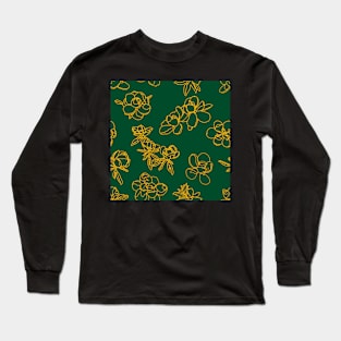 Magnolia Sketch Repeat Gold on Dark Green 5748 Long Sleeve T-Shirt